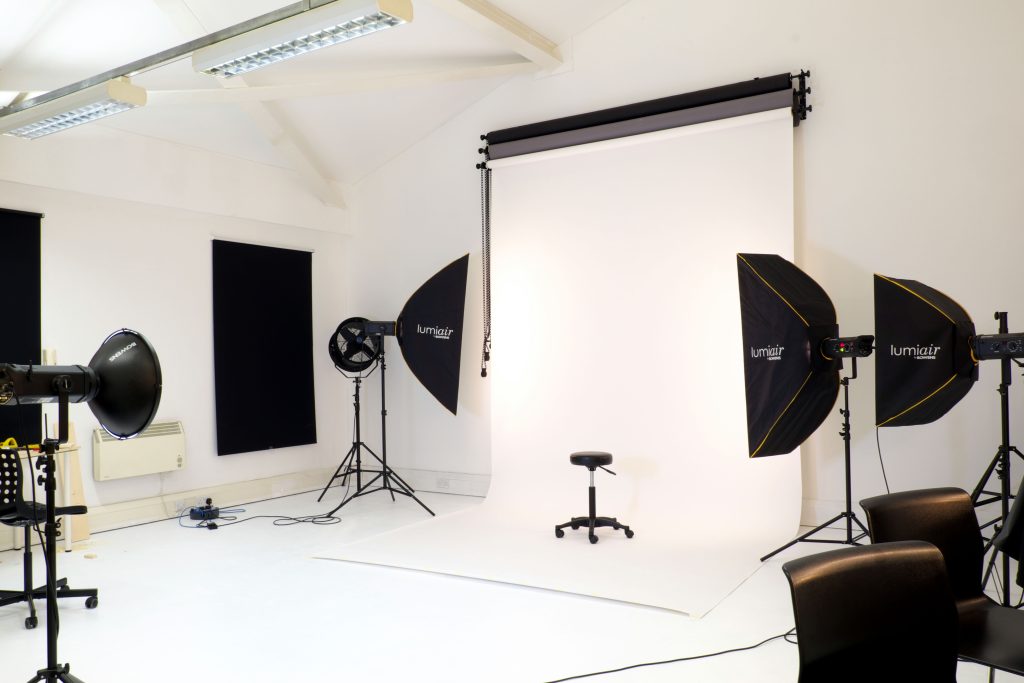 Lighting equipment and background at West London Studio